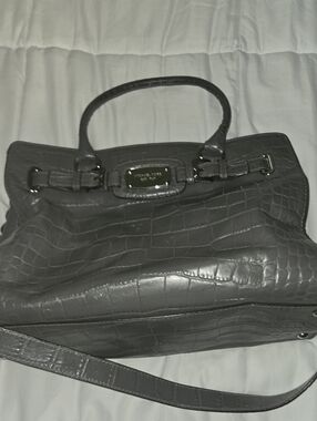 Michael Kors Charcoal Croc-Embossed Leather Satchel